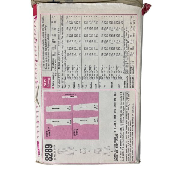 70s Simplicity 8289 Sewing Pattern Miss Waist 24 Hip 34 1/2 Shorts Bell Bottoms - Picture 2 of 6